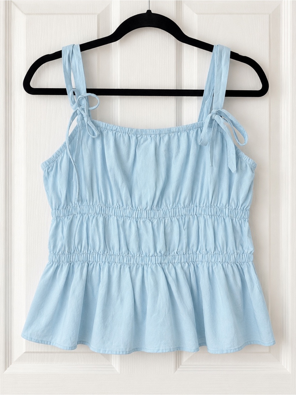 Universal Thread Light Blue Smocked Tank with Ruffle Hem - Picture 2 of 3
